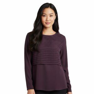 Fiji Vintage Womens Blouse S Purple Long Sleeve Tiered Pleated Shoulder Pads Top